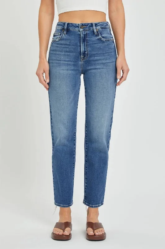Retro - style denim jeans from a specific era such as the 50s or 60sTracey High Rise Straight Jean In Medium Dark