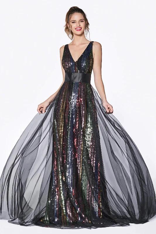Party Dresses with Satin and Lace Trimmed Neckline and Ruffled Sleeves and Embroidered Skirt for Ladies' Sophisticated and Intricate LookCinderella Divine CS033 Long Multi Color Sequins Prom Gown Party Dresses with Satin and Lace Trimmed Neckline and Ruffled Sleeves and Embroidered Skirt for Ladies' Sophisticated and Intricate LookCinderella Divine CS033 Long Multi Color Sequins Prom Gown