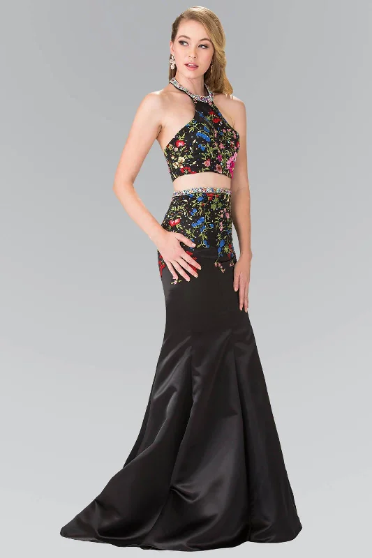Party Dresses with Embroidered Birds and Sequined Floral Motifs for Ladies' Nature Inspired and Elegant LookLong Two Piece Halter Mermaid Prom Gown Party Dresses with Embroidered Birds and Sequined Floral Motifs for Ladies' Nature Inspired and Elegant LookLong Two Piece Halter Mermaid Prom Gown