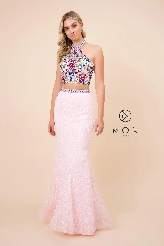 Sexy Backless Satin Party Dresses for Ladies' Night OutLong Two Piece Halter Prom Dress Evening Gown Sexy Backless Satin Party Dresses for Ladies' Night OutLong Two Piece Halter Prom Dress Evening Gown