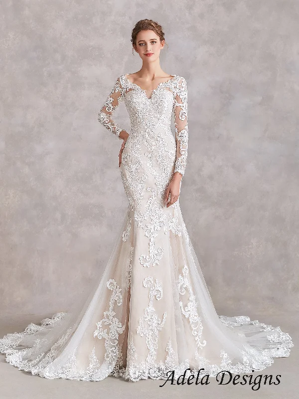 Wedding Dresses with Embroidered Birds and Sequined Floral Motifs and Satin and Lace Combo and Bow at the Waist for a Nature Inspired and Romantic LookSelah