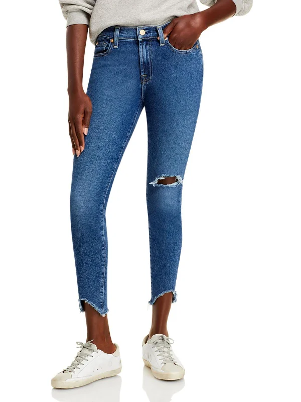 Denim jeans for outdoor adventures such as hiking, camping, and cyclingWomens Denim Raw Hem Skinny Jeans