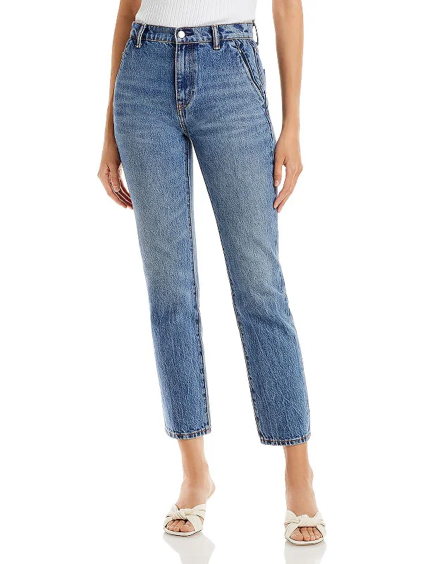Stretch - cotton blend denim jeans for enhanced flexibility and comfortWomens High Rise Cropped Straight Leg Jeans