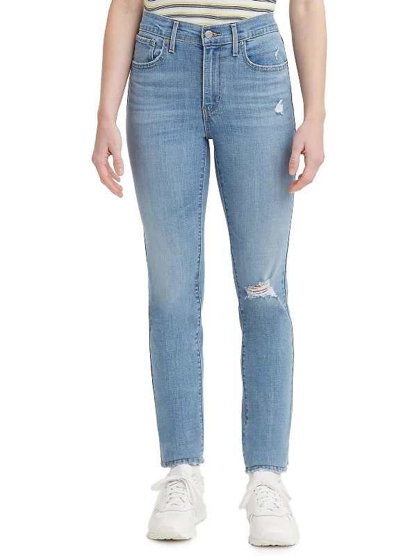 Recycled fabric pants for women in an eco - friendly and sustainable style724 Womens High Rise Distressed Straight Leg Jeans