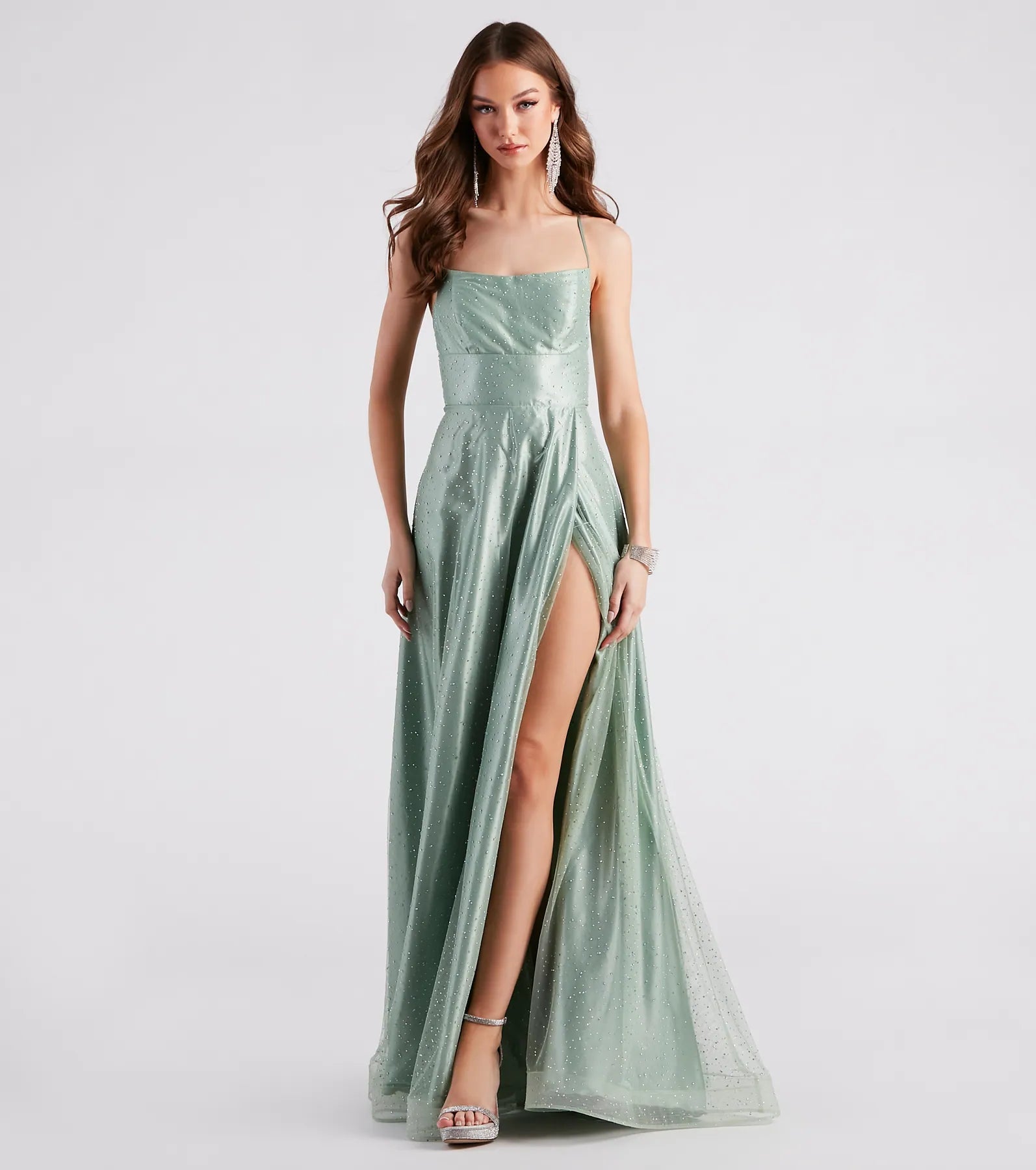 Plunging Neckline Party Dresses with Sequined Trim for Ladies' Glamorous EventsAlexis Formal Rhinestone A-Line Dress