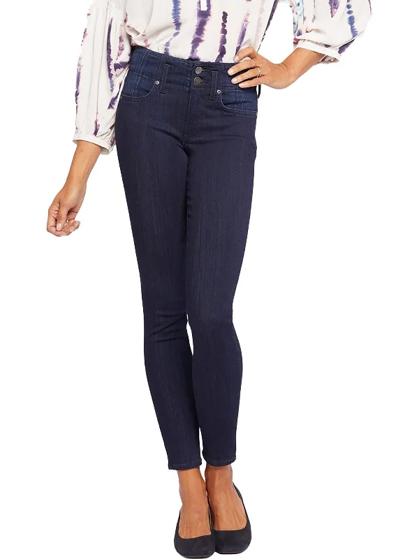 Solid color cigarette pants for women in a minimalist lookAmi Womens Mid-Rise Dark Wash Skinny Jeans