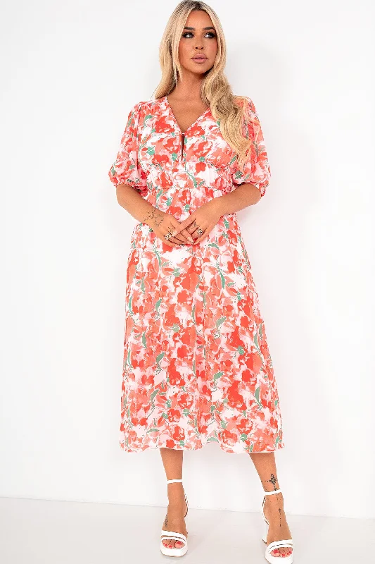 A Line Tulle Party Dresses for Ladies with Petite FiguresAshley Red Chiffon Print Dress
