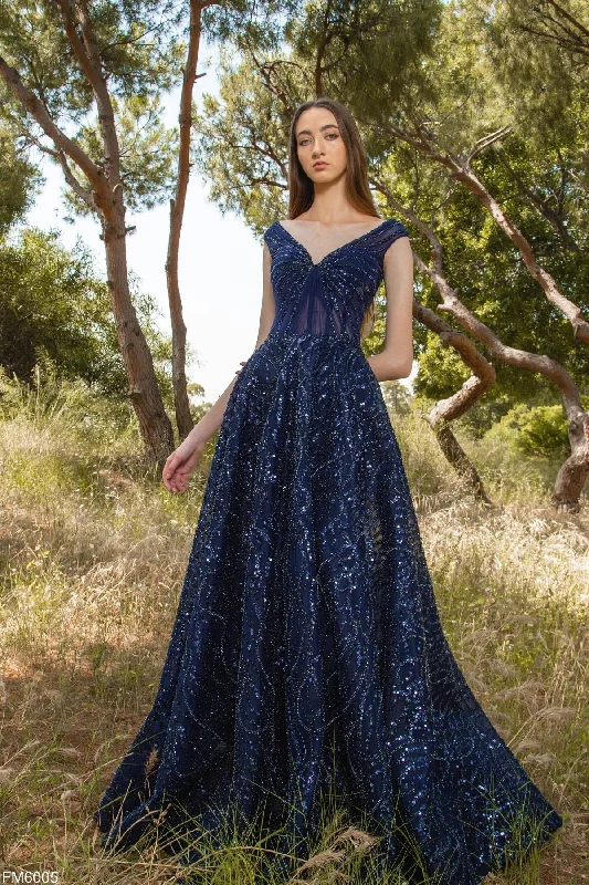 Party Dresses with Embroidered Paisley Patterns and Sequined Bodice for Ladies' Exotic and Glamorous LookAzzure Couture FM6005 Party Dresses with Embroidered Paisley Patterns and Sequined Bodice for Ladies' Exotic and Glamorous LookAzzure Couture FM6005