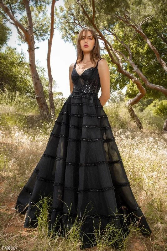 Party Dresses with Ruffled Sleeveless Top and Embroidered Skirt for Ladies' Dramatic and Artistic LookAzzure Couture FM6007