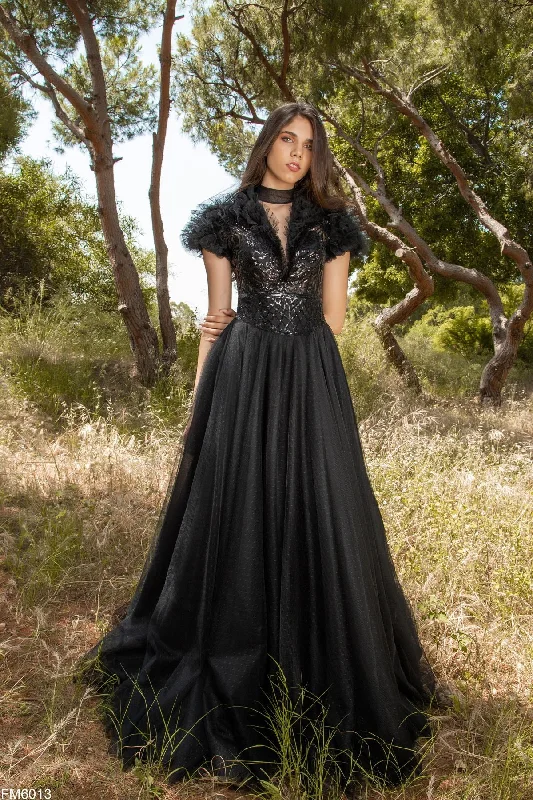 Party Dresses with Metallic Studs and Leather Trim for Ladies' Edgy and Rocker LookAzzure Couture FM6013 Party Dresses with Metallic Studs and Leather Trim for Ladies' Edgy and Rocker LookAzzure Couture FM6013