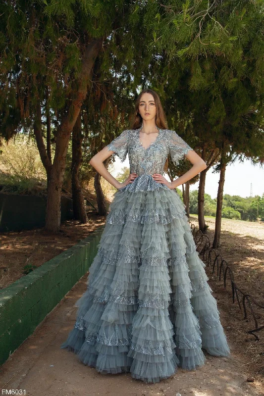 Party Dresses with Beaded Waistbands and Tiered Skirts for Ladies' Glamorous and Voluminous LookAzzure Couture FM6031 Party Dresses with Beaded Waistbands and Tiered Skirts for Ladies' Glamorous and Voluminous LookAzzure Couture FM6031