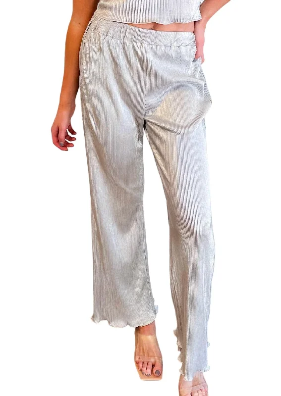 Pleated wide leg pants for women in a formal and elegant lookBells Pants In Silver