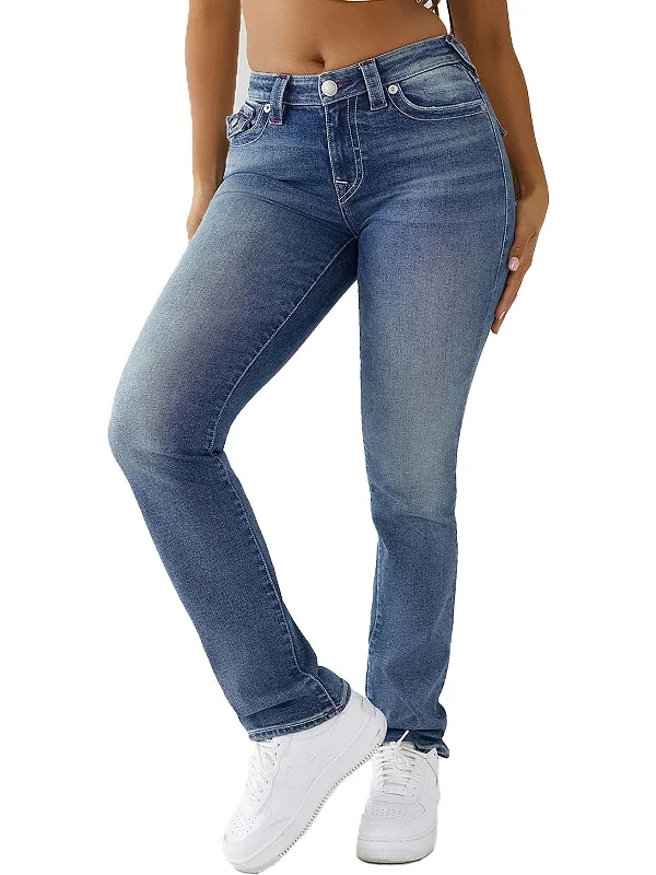 Culottes with ruffled hem for women in a feminine styleBillie Womens Mid-Rise Stretch Straight Leg Jeans
