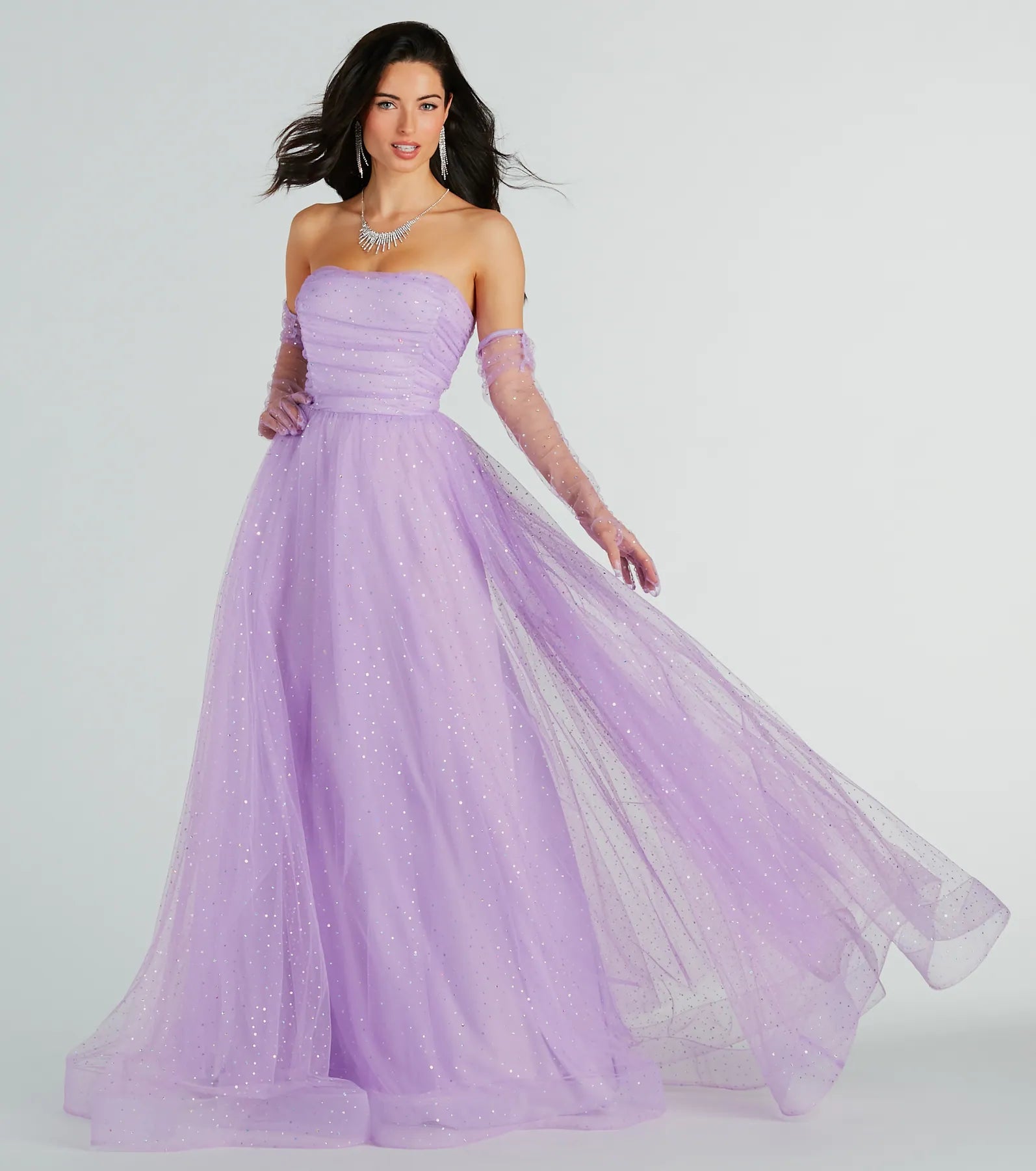Organza Party Dresses with Sparkly Appliques for Ladies' Delicate and Dreamy LookBrie Glitter Polka Dot Tulle Ball Gown With Gloves