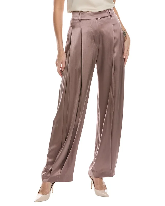 Solid color wide leg denim pants for women in a minimalist and trendy styleBrunello Cucinelli Silk-Blend Pant