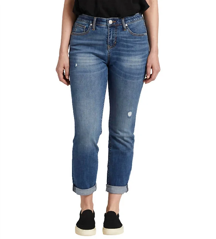Plaid pants for women in a classic patternCarter Mid Rise Girlfriend Jean In Everton Blue