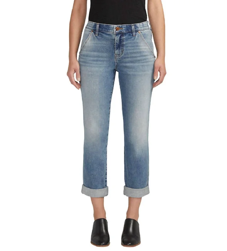 Cuffed pants for women in a stylish detailCarter Mid Rise Girlfriend Jean In Mariner Blue