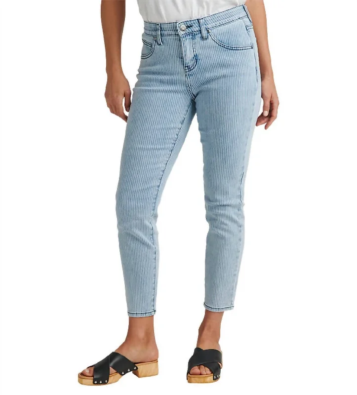 Striped pants for women in a bold lookCecilia Mid Rise Skinny Jean In Bleached-Stripe