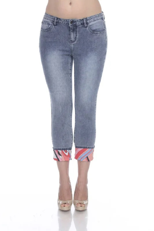 Wide leg linen blend pants for women in summerCeleste Print Cuff Crop Jean In Multi
