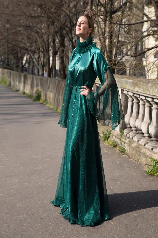 Party Dresses with Sequined Stripes and Sheer Back and Embroidered Birds for Ladies' Bold and Nature Inspired LookChrystelle Atallah ADELAIDE