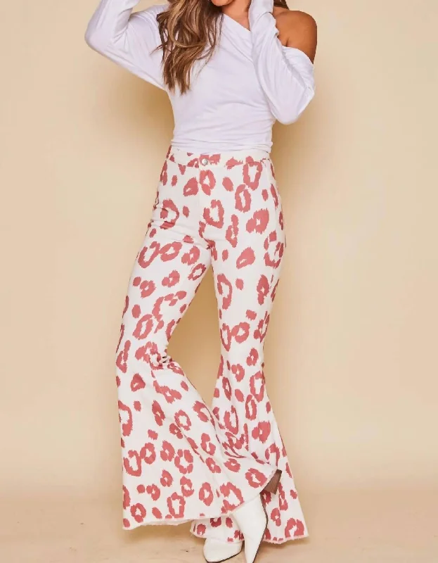 Sequined wide leg pants for women at clubDee Bell Bottom Pants In Crimson Animal Print