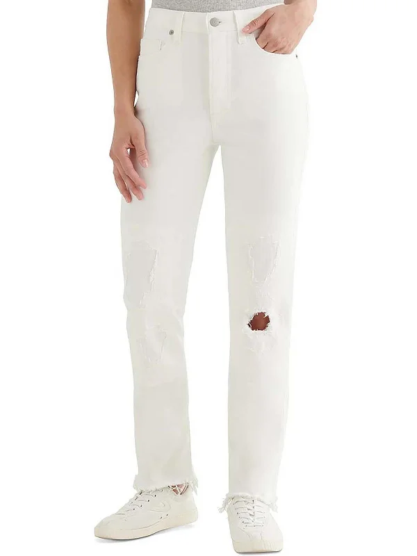 Paisley print wide leg pants for women in a unique and exotic styleDrew Womens High Rise Distressed Mom Jeans