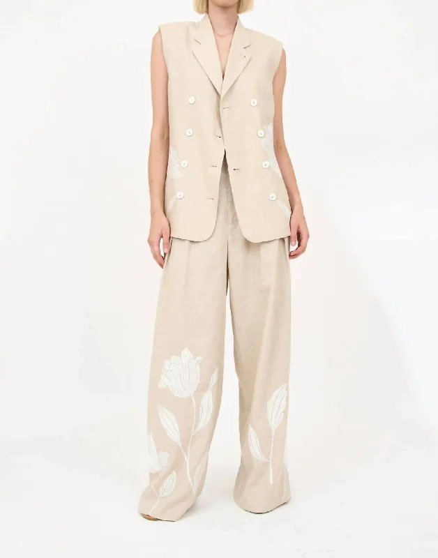 Jeans with distressed details for womenDylan Pant In Khaki Embroidery