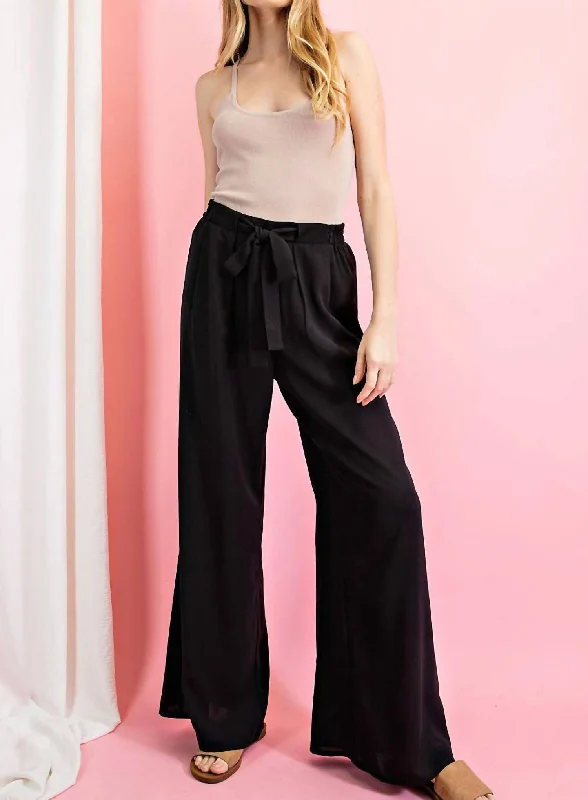 Polyester blend wide leg dress pants for women in a durable and formal styleEe:some Wide Leg Pants With Self Tie Belt In Black