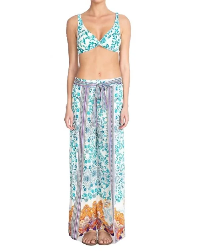 High waisted wide leg pants for women in summerEllyo Wrap Pant In Blue Multi