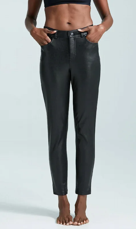 Ankle length wide leg pants for women in a versatile and stylish styleFaux Leather Five Pocket Pant In Black