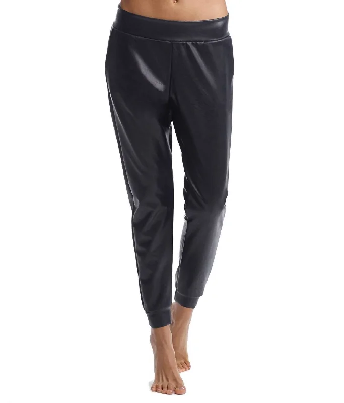Distressed wide leg jeans for women in a trendy and relaxed styleFaux Leather Jogger In Black