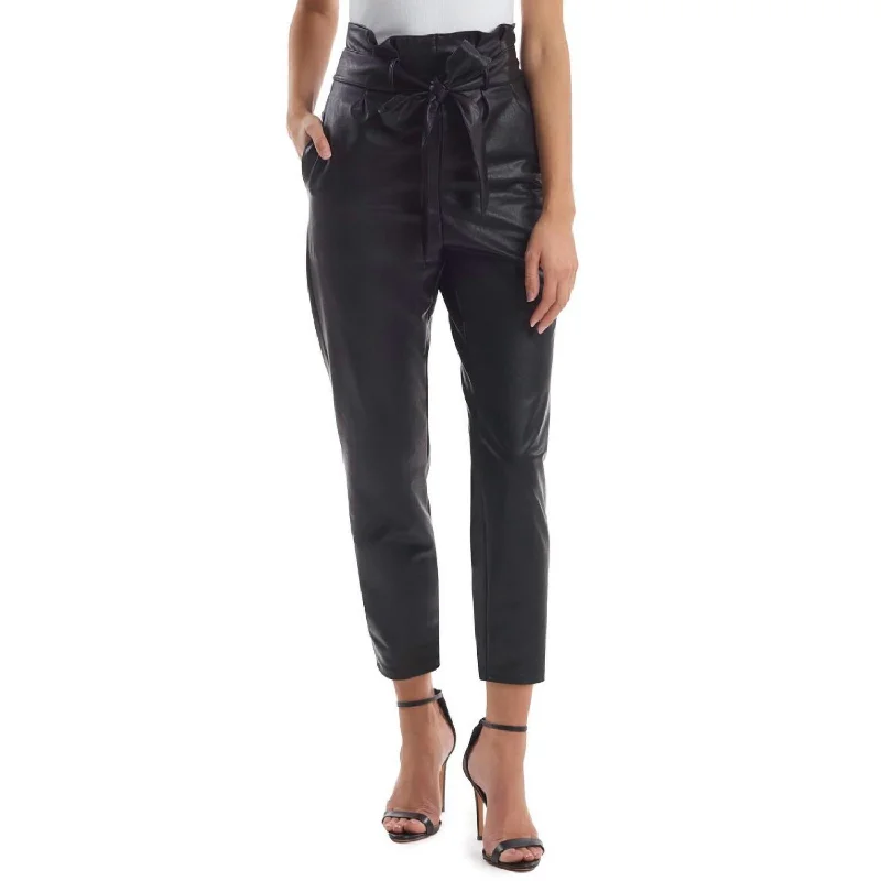 Striped cigarette pants for women in a modern and sleek lookFaux Leather Paperbag Pants In Black