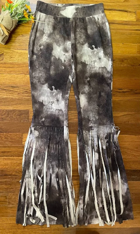 Corduroy wide leg pants for women in fallFaux Suede Fringe Bell Bottoms In Tie Dye