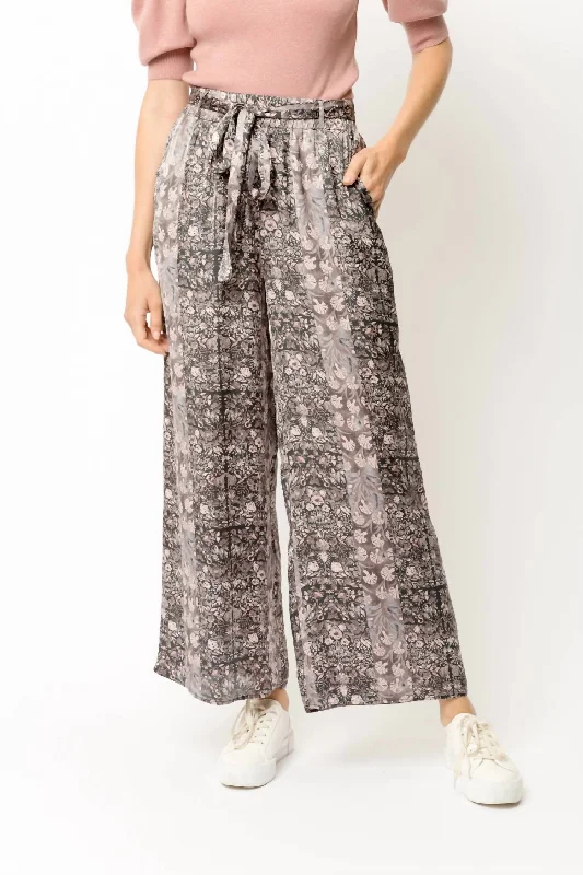 Tartan plaid wide leg dress pants for women in a vintage and formal styleFloral Print Satin Wide Leg Pants In Charcoal