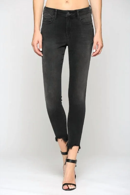 Corduroy pants for women in winterFrayed Hem Mid Rise Skinny Jean In Vintage Black