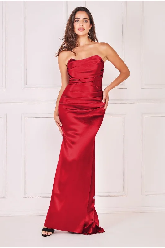 Tulle Party Dresses with Beaded Waistband for Ladies' Defined Waist and Graceful LookGoddiva Satin Bandeau Maxi Dress - Red