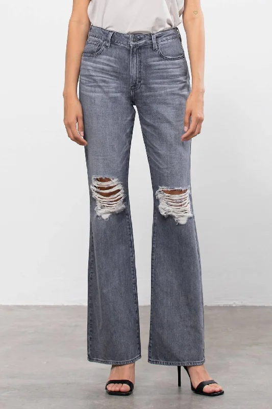 Skinny leather pants for women for a trendy lookHappi Ultra High Rise Distressed Flare In Grey