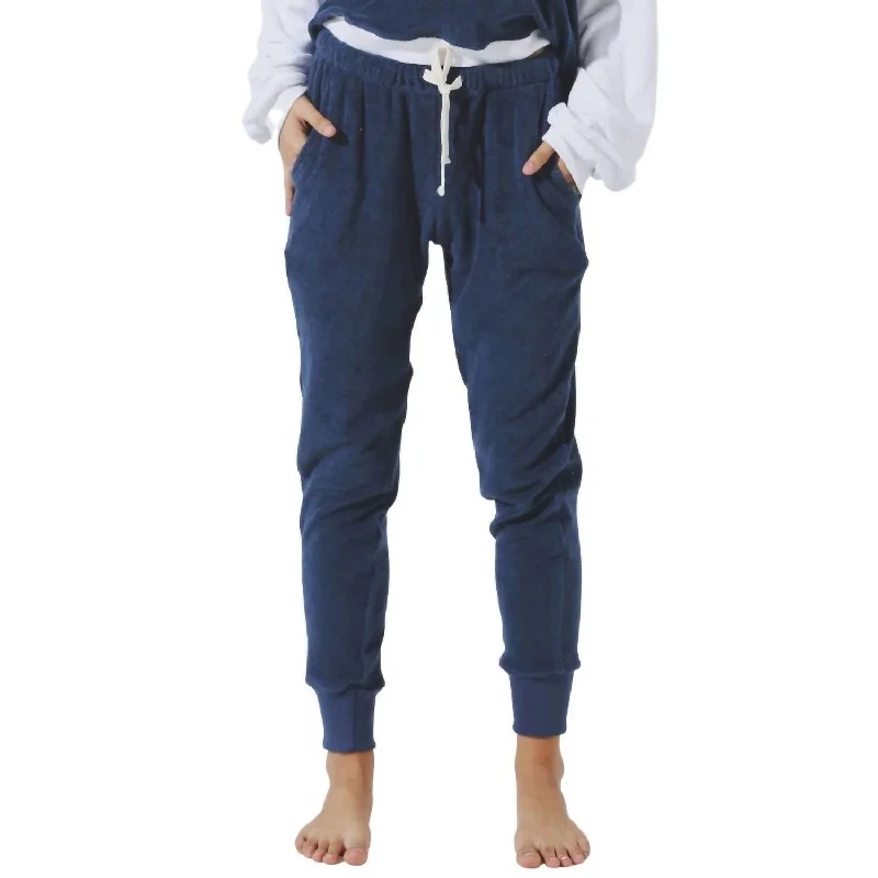 Wide leg cotton pants for women in summer comfortHart Terry Jogger In Navy