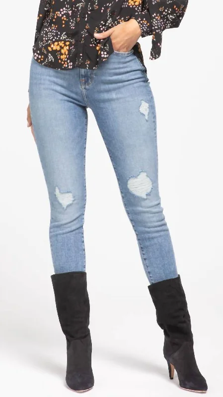 Wide leg cotton pants for women in summer comfortHigh Waist Ankle Skinny Jean In Light Wash
