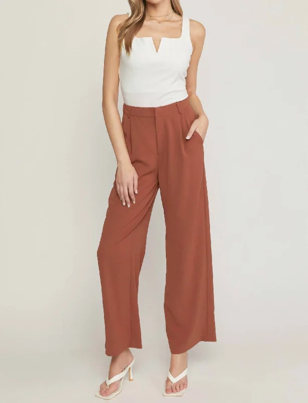 Flowy pants for women in a romantic lookHigh Waisted Full Leg Pants With Pockets In Brown