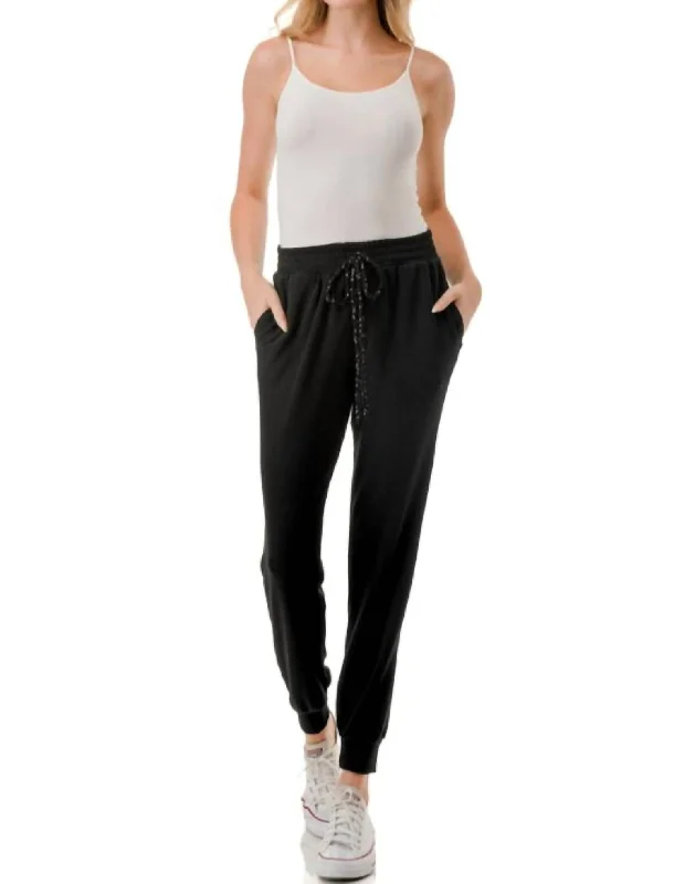 Ankle pants with zippers for women in a convenient designJogger W/ Sequin Detail In Black
