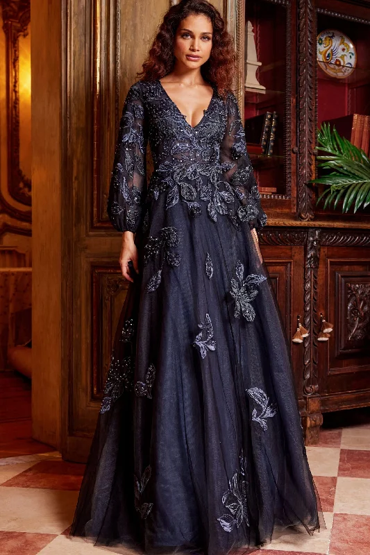 Party Dresses with Sequined Geometric Shapes and Lace and Chiffon Blend for Ladies' Modern and Feminine LookJovani 09943 Party Dresses with Sequined Geometric Shapes and Lace and Chiffon Blend for Ladies' Modern and Feminine LookJovani 09943