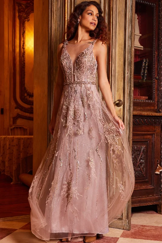 Party Dresses with Embroidered Tribal Patterns and Satin Sash for Ladies' Cultural and Stylish LookJovani 24057 Party Dresses with Embroidered Tribal Patterns and Satin Sash for Ladies' Cultural and Stylish LookJovani 24057