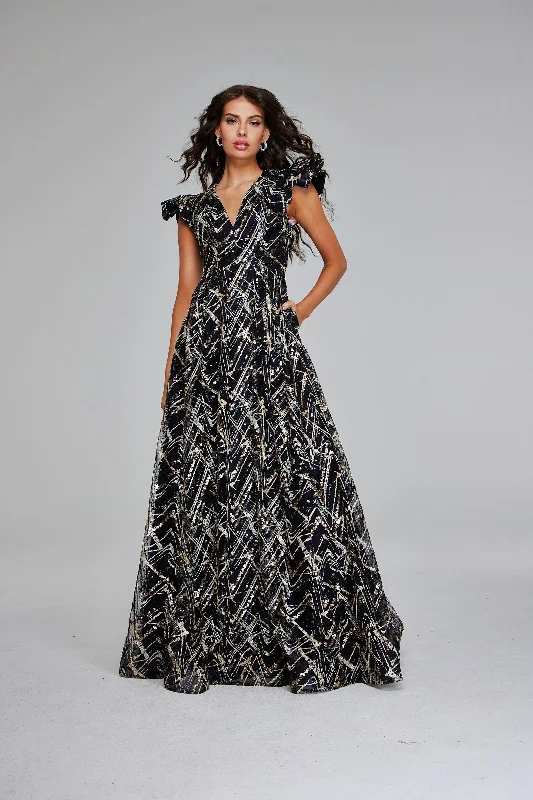 Party Dresses with Tassel Hem and Metallic Lace and Sequined Geometric Shapes for Ladies' Boho and Modern LookJovani 39274