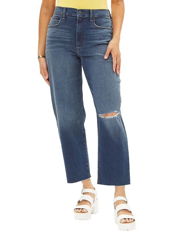 Cuffed straight leg pants for women in a neat lookKass Womens High-Rise Ankle Straight Leg Jeans