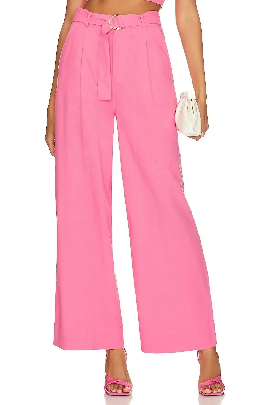 Tartan plaid wide leg pants for women in a vintage and trendy styleKelani Belted Pants In Pink
