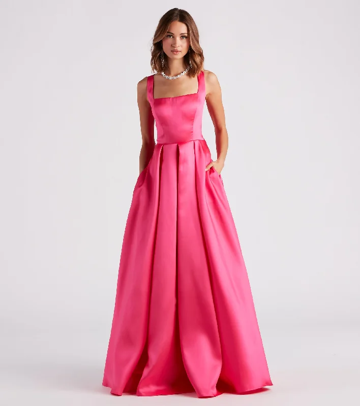 Party Dresses with Sequined Fringe and Tulle Overlay for Ladies' Dazzling and Playful LookKristine Satin Lace-Up A-Line Ball Gown