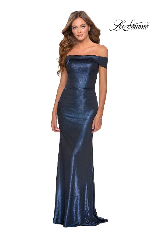 Party Dresses with Sequined Star Motifs and Sheer Sleeve and Ruffled Hem for Ladies' Celestial and Flirty LookLa Femme 28740 Party Dresses with Sequined Star Motifs and Sheer Sleeve and Ruffled Hem for Ladies' Celestial and Flirty LookLa Femme 28740