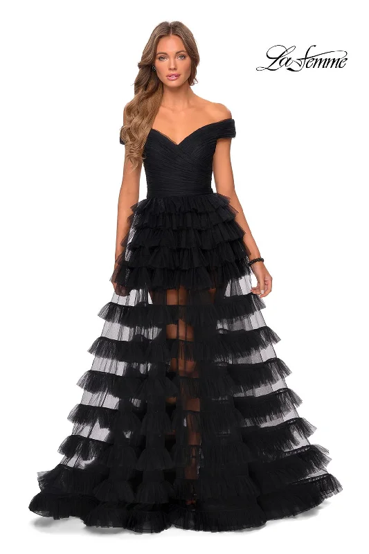 Party Dresses with Embroidered Tribal Patterns and Satin Sash and Beaded Waistband for Ladies' Cultural and Glamorous LookLa Femme 28804 Party Dresses with Embroidered Tribal Patterns and Satin Sash and Beaded Waistband for Ladies' Cultural and Glamorous LookLa Femme 28804