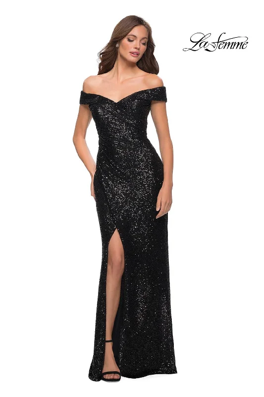 Party Dresses with Cut Out Details and Lace Insertions for Ladies' Bold and Feminine LookLa Femme 29831 Party Dresses with Cut Out Details and Lace Insertions for Ladies' Bold and Feminine LookLa Femme 29831